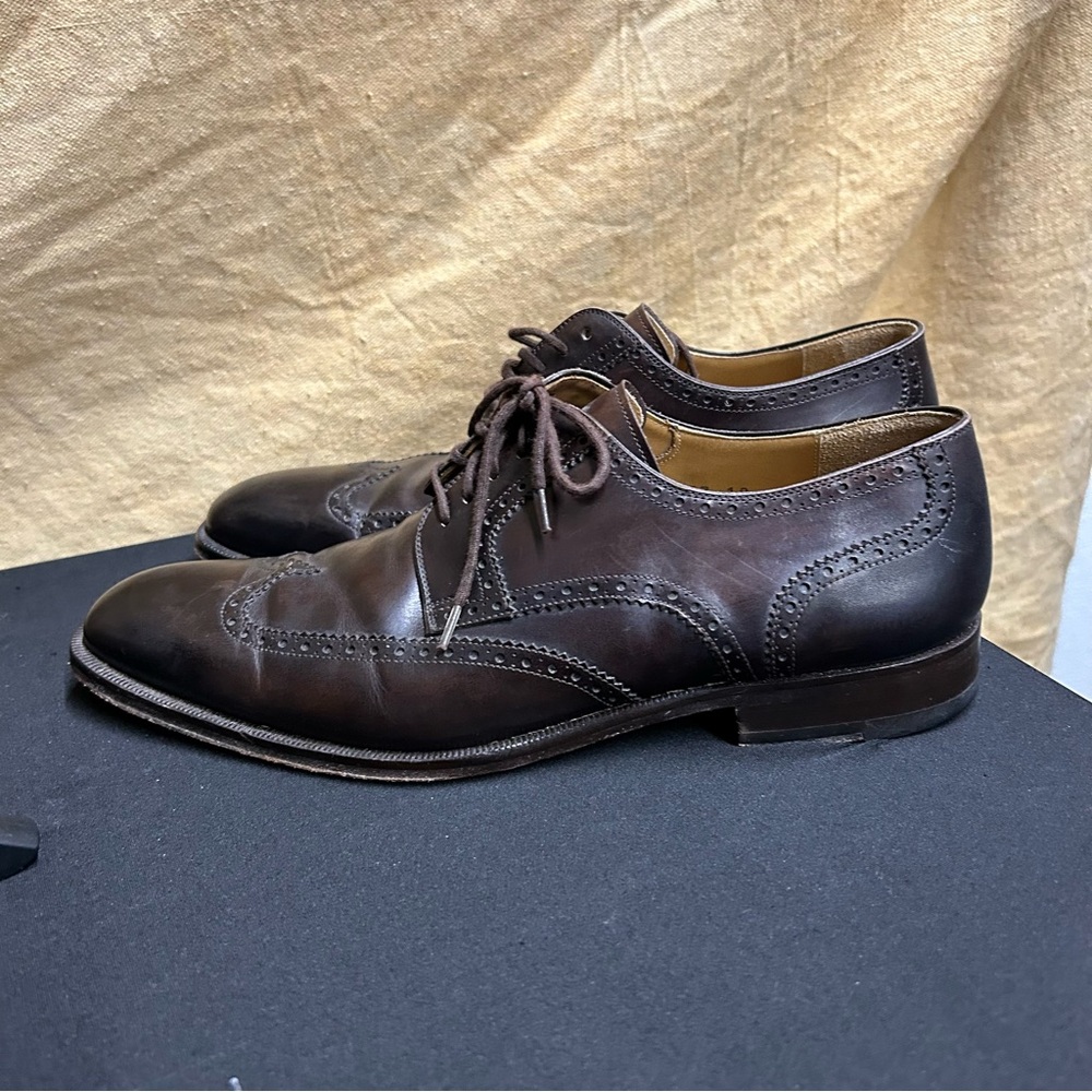 Magnanni Neiman Marcus Shoes Mens 10 Brown Leather Wingtip Oxford Professional‎